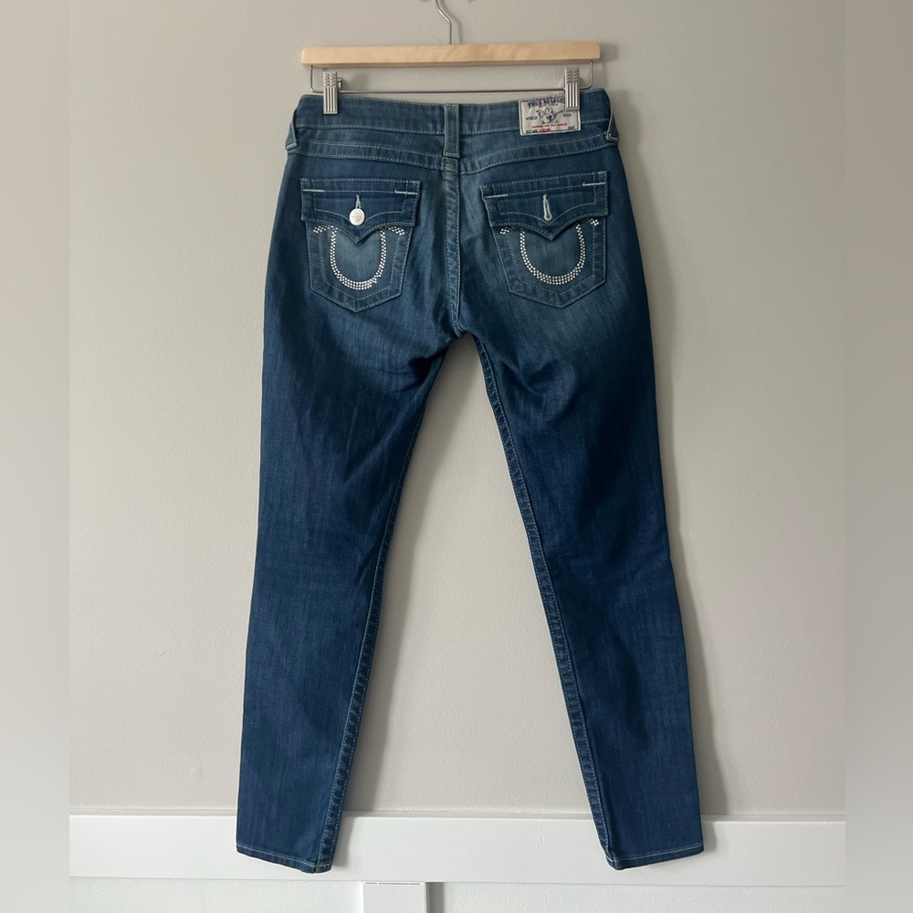 True Religion Rhinestone Legging Jeans Low Rise Dark Wash | 27